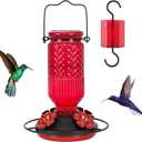 FEED GARDEN Glass Hummingbird Feeder for Outdoors Hanging, 16 OZ Humming Birds Feeders with 4 Bee Guard Feeding Ports & Built-in Ant Moat, Bird Feeder for Outside, Gifts for Women Mom, Red