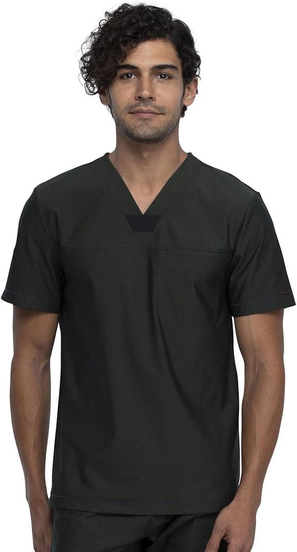 Cherokee Men's V-Neck Scrub Top, Modern Fit One Chest Pocket with 360° Stretch Knit CK885, M, Olive Branch