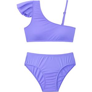 Swimsuit for Girls Size 14-16 Years Old Light Purple 2 Piece Ruffle Bathing Suit Cute Bikini Sets (Purple) 130