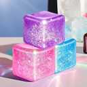 Glitter Square Squishy Cube - Slow Rise Stress Cubes for Adults, Ice Cube Squishy Fidget Toys for Kids Malt Sugar Stress Balls for Anxiety Relief(Blue/Pink/Purple)