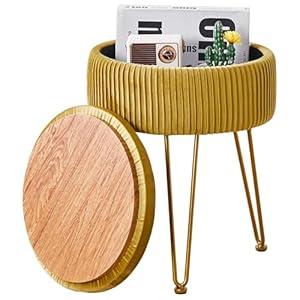Wimarsbon Vanity Stool Vanity Chair with Storage, Velvet Makeup Stool, Soft Ottoman with Anti-Slip Feet, Furry Padded Seat for Makeup, Bedroom Yellow