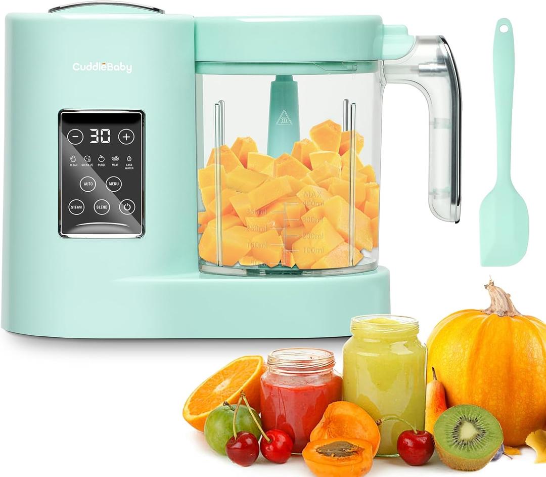 Baby Food Maker, Baby Food Processor with Silicone Spatula, Baby Food Blender, Auto Cooking & Grinding, Steam Cook and Blender, Touch Screen Control, BPA Free, Green