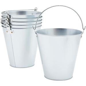 Juvale Metal Bucket - 6-Pack, 100 oz, 7 in Dia x 7.2 in H, Silver - Galvanized Buckets with Handles for Ice Tub & Beverage Tub