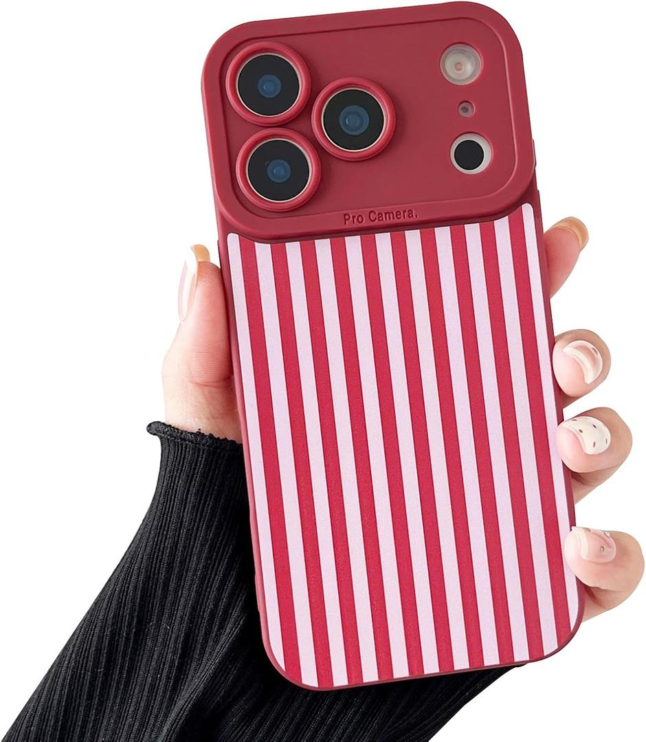 Compatible with iPhone 17 Pro Max Case, Aesthetic Cute Fashion Striped Pattern with Shockproof Soft TPU Protective Phone Case for Women Compatible for iPhone 17 Pro Max 6.9", Red