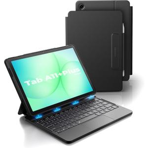 Dexnor for Samsung Galaxy Tab A11+ Plus Case with Keyboard, Ultra-Light Magnetic Folio Keyboard Cover with Multi-Touch Trackpad Backlit Stylus Holder for 11" Galaxy Tab A11+ Plus (2025), Black
