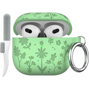 Maxjoy for AirPods 4 Case, Engraved Silicone Cute AirPod 4 Case for Women Men Protective iPod 4 Cover with Keychain Cleaning Kit for AirPod 4th Generation Cover 2024, Matcha