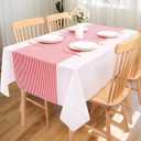3 Packs Disposable Table Cover Red and White Striped Tablecloth Plastic with Paper-Like Textured Surface,54x108 Inches Waterproof Rectangle Tablecloths for Carnival Decorations