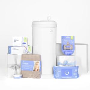 Ubbi Diaper Changing Value Gift Set, Includes White Diaper Pail, Absorbing Gels, Travel Changing Mat, Pail Waste Bags, On-the-Go Waste Sacks & Bag Dispenser, & Baby Wipes, Baby Registry Gift