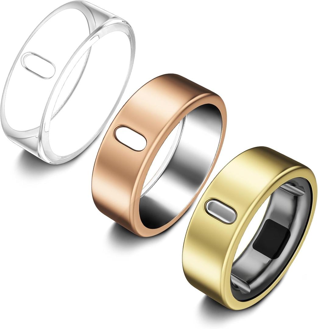 3 Pack Cover Compatible with Oura Ring Gen 4/Oura Ring Gen 3 Horizon/Heritage, Support Charging with Cover on, Anti-Scratch TPU Protector for Men Women (Clear+Gold+Rosegold, Size 8)