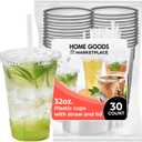 32 oz Clear Plastic Cups with Lids and Straws (30 Pack)  Large Disposable Cold Drink Cups for Soda, Iced Coffee, Smoothies, and Tea  Durable PET To-Go Cup with Leak-Resistant Flat Lid