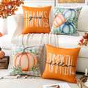 2 x Artscope Fall Decorative Throw Pillow Covers 18x18 Inch Set of 4, Hello Pumpkin Give Thanks Buffalo Plaid Outdoor Farmhouse Pillow Cases for Home Sofa Couch-Orange