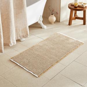 TYUU Waffle Bath Mat, Boho Bathroom Rugs Non Slip Washable Super Absorbent Quick Dry Bath Mat Farmhouse Bathroom Decor, 48"x24" Khaki and White