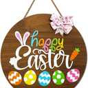 2 x Happy Easter Wooden Hanging Sign with Bow, Rustic Easter Wooden Door Hanger for Home Farmhouse Window Indoor Outdoor Decor