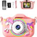 Kids Camera, Rainbow Design, 2.0 Inch LCD Screen, with 64GB Memory Card, Girls Toy (Pink8)