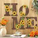 Geetery 4 Pcs Sunflower Kitchen Wall Decor Accessories Wood Rustic Sunflower Home Letters Decor Hanging Wall Art Signs Decorations for Home Living Room Kitchen Bedroom (Brown)