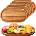 Yaomiao 4 Pcs Acacia Wooden Serving Tray Oval Shaped Rustic Wood Plates Large Decorative Natural Tray Serving Platter for Food Charcuterie Cheese Dish Bread Fruit Kitchen(11 x 6 Inch)