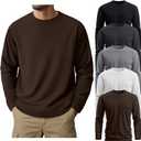 Ficerd 5 Pack Mens Big and Tall Shirts Cotton Long Sleeve Top Loose Casual Basic Shirts Crewneck Oversize Multipack Tee (XX-Large, Brown, Light Gray, Dark Gray, White, Black)