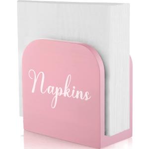 ALELION Pink Napkin Holder for Table - Wooden Napkin Holders for Kitchen - Pink Kitchen Decor and Accessories for Dining Room Table - Wood Napkin Dispenser (Lettered)
