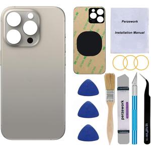 OEM Rear Back Glass Replacement for iPhone 15 Pro 6.1-inches with Reparing Tool Kit and Pre-Installed Adhesive (Natural Titanium)