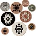 Geelin 9 Pieces Aztec Wall Decor Western Southwestern Abstract Boho Wall Art Prints Wooden Sign Hanging Bohemian Modern Diamond Patterns for Home Living Room, 4 Sizes(Stylish Style)