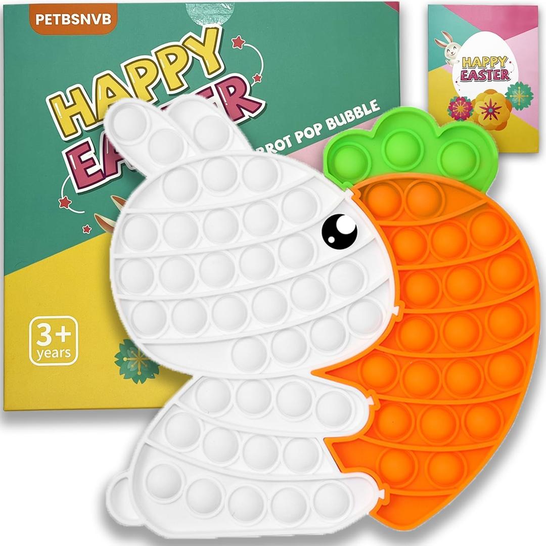 Easter Bunny Poppers, Bunny Carrot Pop Bubble Fidget Sensory Toy, Puzzle Popper, Easter Gifts for Kids,Toddler, Easter Basket for Toddlers Girl, Easter Toys, Stocking Easter Basket Stuffers (White)