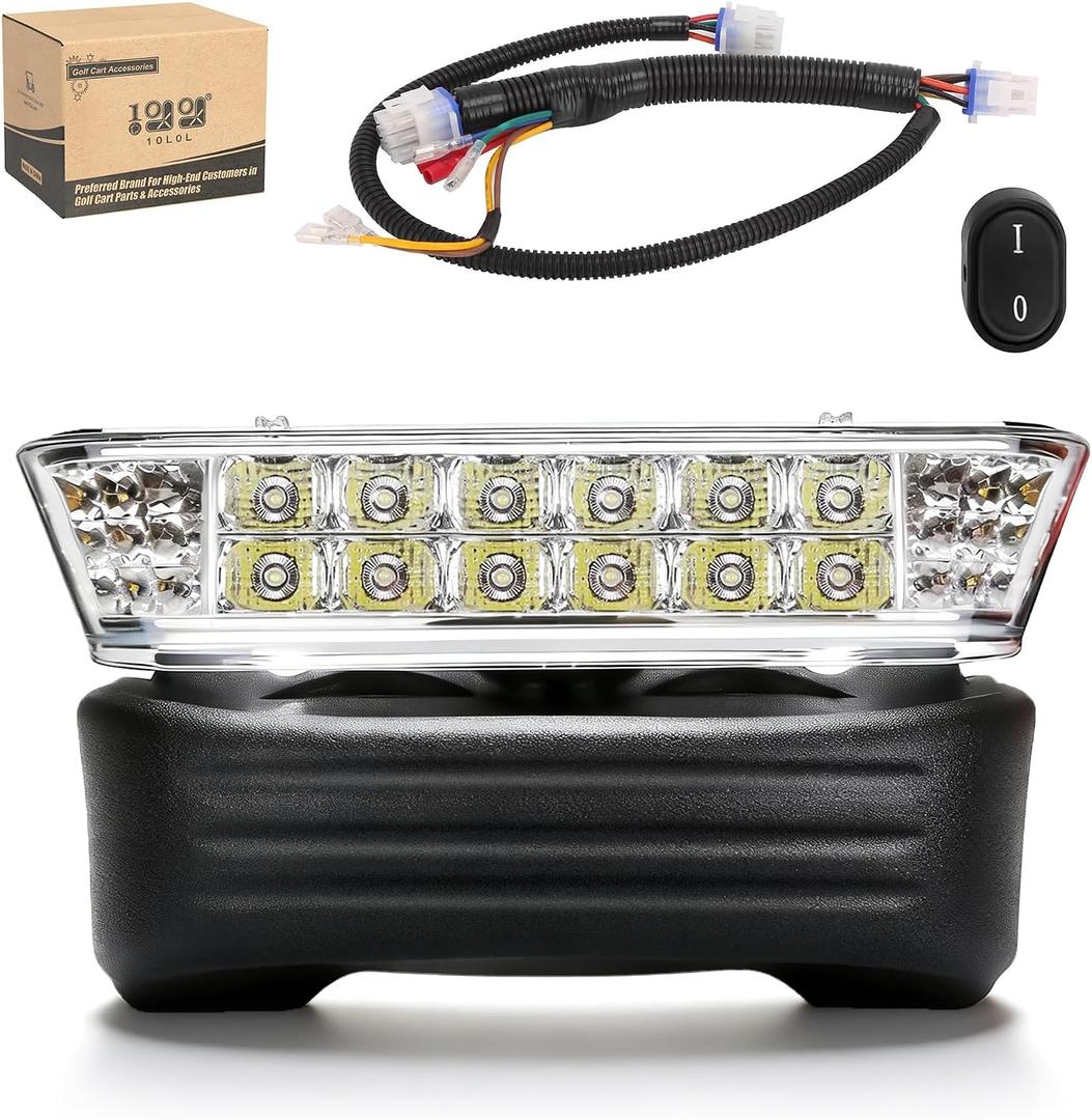10L0L Club Car Precedent Headlight Kit With Bumper - 12V Direct Replacement for 2004-Up Electric Golf Carts, Plug-and-Play Installation, Short Harness & Button Switch