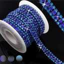 Bijou Joon 3 Yards 3 Rows Capri Blue Sapphire Crystal Rhinestone Chain Trim for Crafts, Rolls and Colors Bling Close Embellishments for Jewelry Making, Wedding Cake