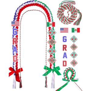 Mexican American Graduation Lei, Class of 2026 Ribbon Lei with Honors Cord and Wristband, USA Mexico Graduation Leis Accessories for Grads, Congrats Gifts for High School College