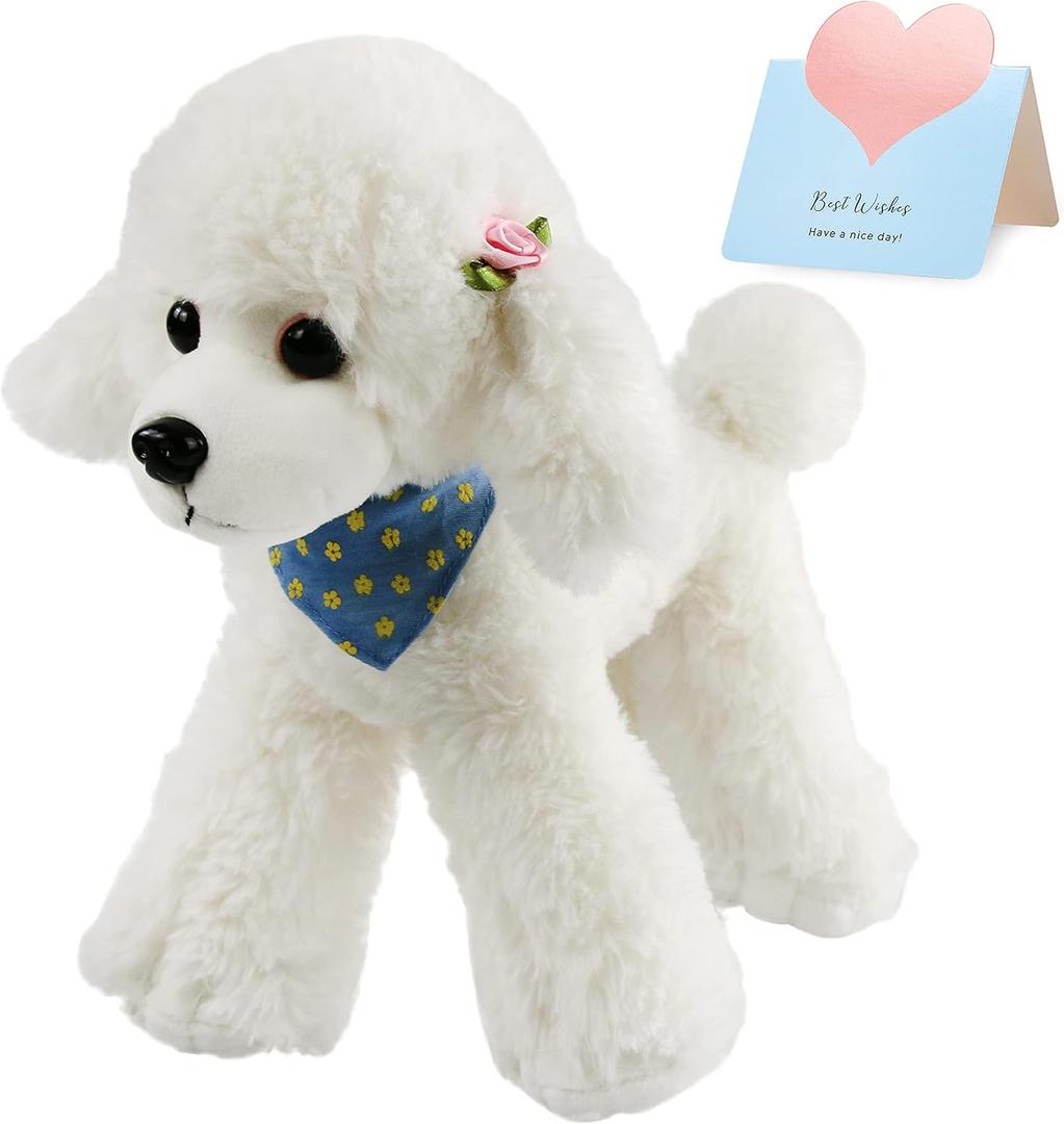 Athoinsu Realistic White Poodle Puppy Stuffed Animal Soft Adorable Hugging Puppy Dog Plush Toy Children's Day Holiday Birthday (White)