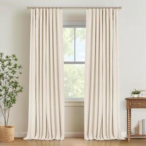 INOVADAY 100% Blackout Curtains for Bedroom, Black Out Curtains 84 Inch Long, Clip Rings Linen Blackout Drapes, Thermal Insulated Room Darkening for Living Room, 2 Panels - Cream,W50xL84