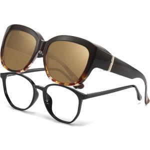 LVIOE Polarized Fit Over Glasses Sunglasses Women, Oversized Square Sun Glasses UV400 Protection Shades LS4205 (A2 Brown Tor/Brown)