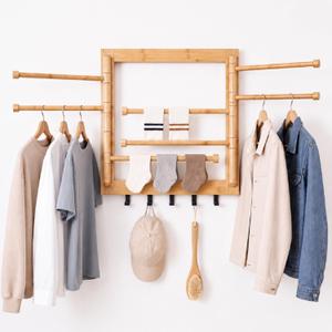Sintuff Bamboo Wall Mounted Drying Rack with 8 Swivel Arms, 80 lbs, Natural, 20 inches