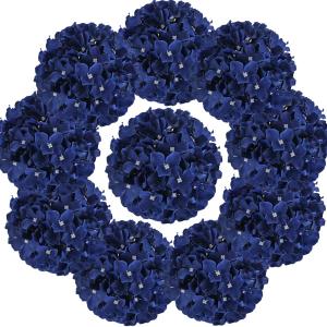 Flojery Silk Hydrangea Heads Artificial Flowers Heads with Stems for Home Wedding Decor,Pack of 10 (Royal Blue)