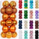 XmasExp 24ct Christmas Ball Ornaments Set Yellow Shatterproof Xmas Tree Hanging Decorations Perfect for Fall Thanksgiving Holiday Decor (Orange, 2.36")