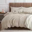Bedsure Cotton Duvet Cover Full - 100% Cotton Waffle Weave Beige Duvet Cover Set, GentleSoft and Breathable Bedding Set for All Season, 3 Pieces, 80"x90"