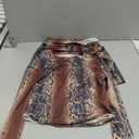 Womens 2 Piece Set Snake Print Crop Long Sleeve Top High Waist Flare Pants Out Going Club Sexy Outfit (Small, Brown)