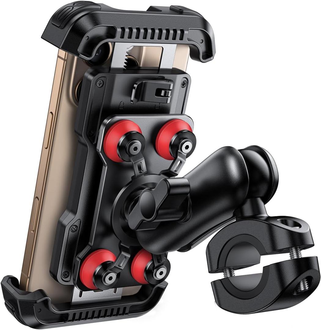 Lamicall Motorcycle Phone Mount Holder - [Dual Vibration Dampener] [Metal Adjustment Arm] Motorcycle Cell Phone Holder, Bike Handlebar Phone Mount, for iPhone 16 15 14 Pro Max, 4.7-6.7" Phones, Red