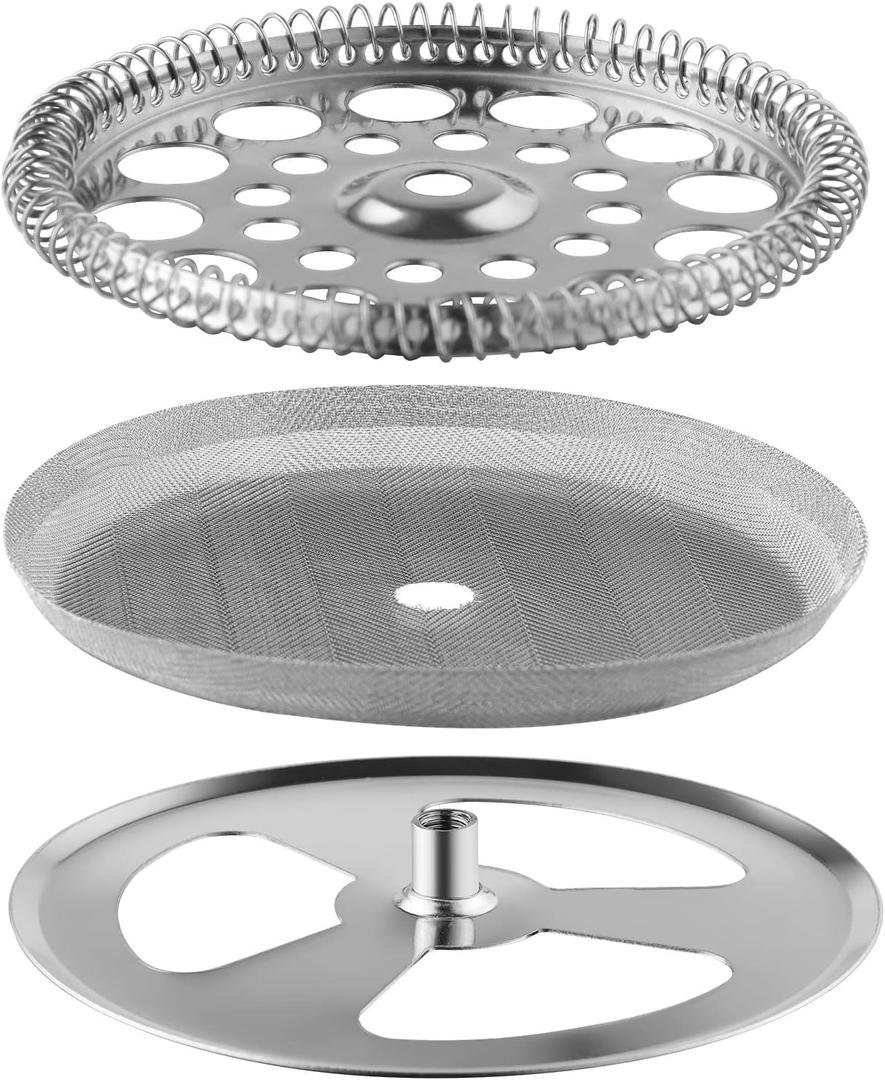 34 oz French Press 3.75 Inch Filter Replacement Parts 3 Pieces Stainless-Steel Set Containing Spiral Disk, 8 Cup Mesh French Press Screen and Cross Disk for 1000L French Press