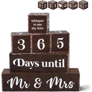 365 Days Wedding Countdown Wooden Tiered Tray Decor, Activities Decision Dice Decorations Gifts for Home, Engagement Engaged Table Centerpiece for Wedding Party Bridal Shower