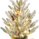 GarveeHome 2 Ft Table Top Christmas Tree, 24 Inch Artificial Small Christmas Tree with 50 LED Lights, Pre-Lit Snow Flocked Mini Xmas Trees Table Centerpiece for Dining Room Office Desk Decorations