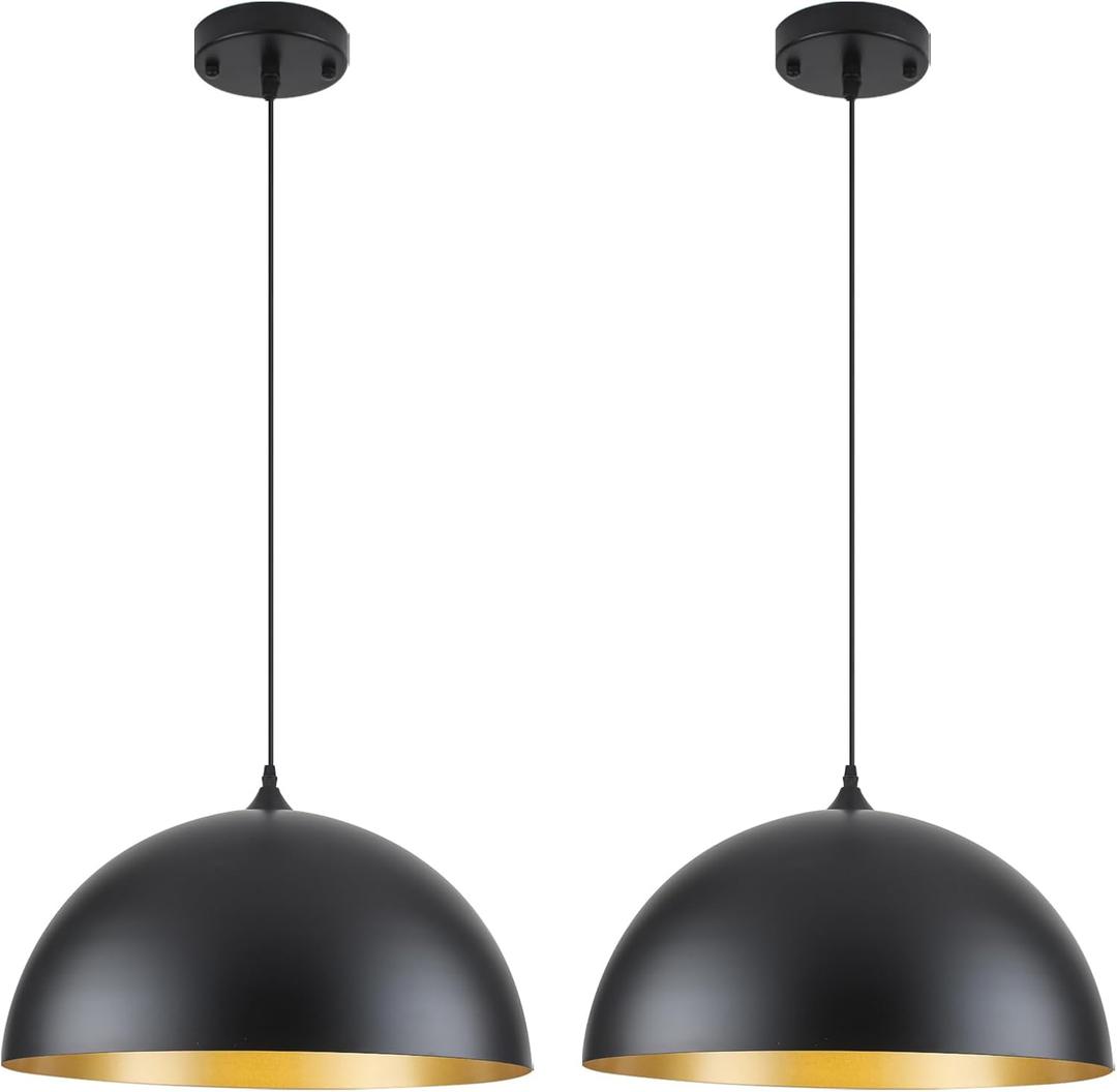 Black Large Pendant Light 2 Packs,19.7inches, Kitchen Pendant Lighting, Oversized Modern Pendant Lights, Farmhouse Pendant Lighting, Pendant Light for Bedroom, Kitchen Island, 19.7inch-Ceiling