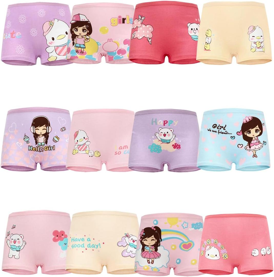 JackLoveBriefs Girls Cotton Underwear with 12 Packs Toddler Boyshort Panties (M)