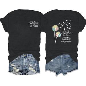 Be Kind Shirt for Women Teacher Kindness Positive Message Tshirt Dandelion Graphic Summer Tee Tops (Large, Darkgray)