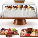 HBlife Cake Stand with Lid (16.5"), Multifunctional Cake Stand with Acrylic Dome Rectangular Acacia Wood 2-in-1 Cake Plate Display Stand with Cover for Baking Gifts, Birthday Kitchen Parties, Weddings