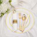 Nervure 400PCS Pre Rolled Gold Plastic Silverware Sets - Heavy Duty Fancy Gold Cutlery - Include 100 Pack Wrapped Disposable Utensils with Napkins for Parties, Dinners & Weddings