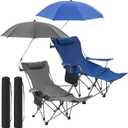 Yuntau 2 Set Reclining Beach Chairs with UPF 50+ Umbrellas, Upgraded Heavy Duty Portable Folding Lounge Camping Chair with Removable Footrest & Headrest for Outdoor Fishing Patio(Grey,Blue), 61.42 x 35.24 x 21.26 inches
