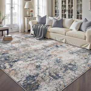 6x9 Washable Area Rug for Living Room, Multicolor Modern Vintage Abstract Rug Large Non-Slip Low Pile Soft Faux Wool Carpet, Kids and Pets Friendly for Bedroom Dining Room Farmhouse Home Decor Rug