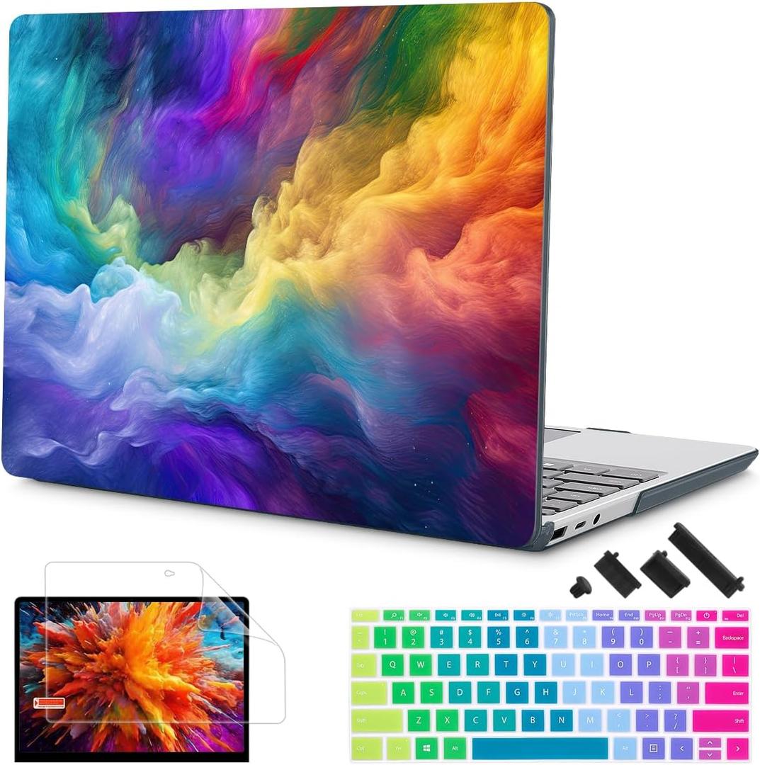 Mektron Case for 13.5" Microsoft Surface Laptop 5/4/3 with Metal Palm Rest Model 1951/1868, 2019/2021/2022 Release Plastic Hard Shell Cover with Screen Protector + Keyboard Cover, Rainbow Cosmic
