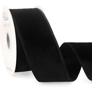 Ribbli Black Velvet Wired Ribbon 2.5 Inch Velvet with Satin Christmas Ribbon for Gift Wrapping Christmas Tree Decoration Crafts Wreaths Supplies-Continuous 10 Yards