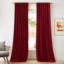 NICETOWN Red Velvet Curtains 90 inches Long 2 Panels Set (52-inch Wide), Thermal Insulated Sound Reducing Blackout Curtains and Drapes for Film, Window Curtains for Large Door Windows